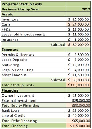 business plan estimate startup costs