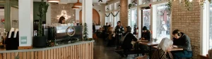 A cafe during the busy holiday season.