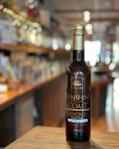 A bottle of sunshine coast olive oil.
