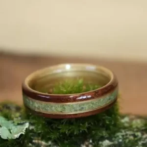 A wooden ring from touch wood rings.