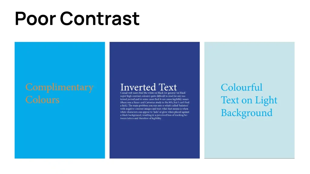 A graphic showing examples of poor contrast.